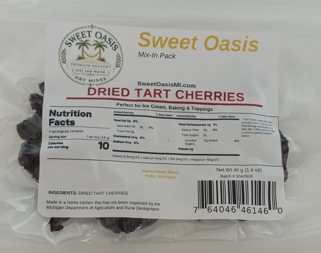 Sweet Oasis Dried Tart Cherries Add-In Pack